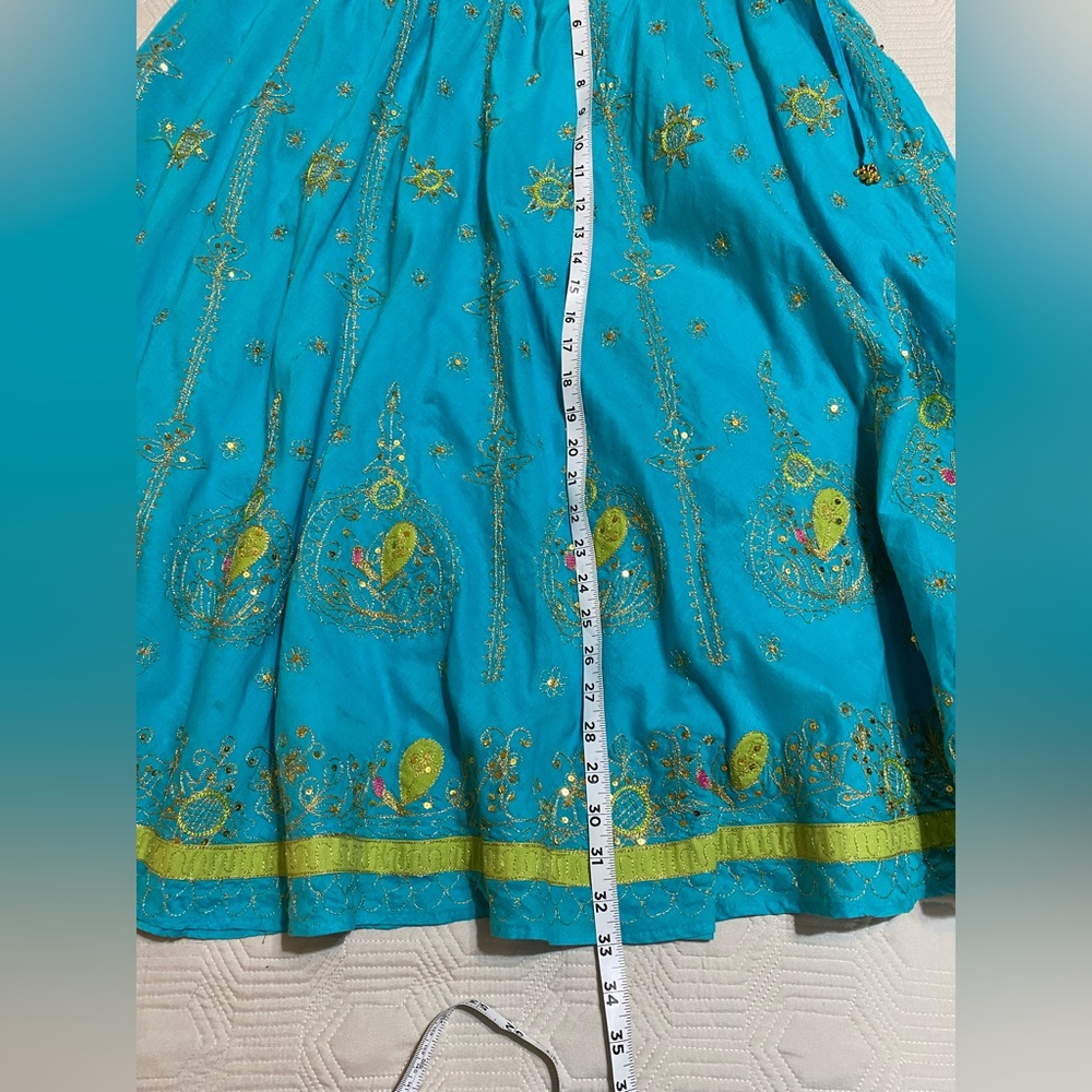 Blue Embellished Boho A-Line Midi Skirt size M - Picture 9 of 10